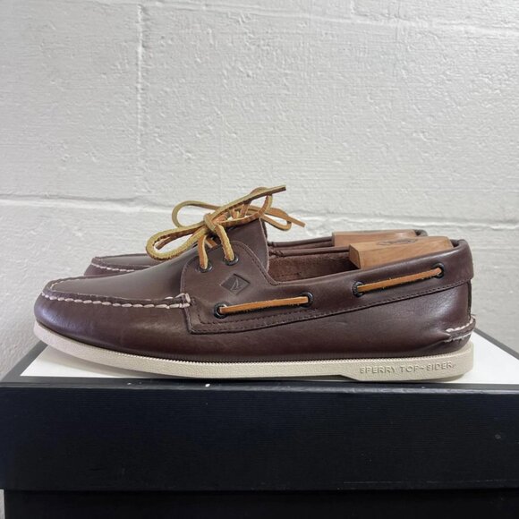 Sperry Top Sider 0195115 Boat Shoe Brown Leather 2 Eye Slip On Men's 11.5 Wide - Picture 4 of 10